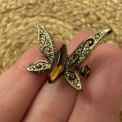 Lovely Butterfly Brooch Pin With Crystal Center