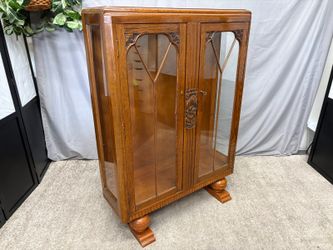 Vintage Art Deco Curio Cabinet w/ Floral Carvings