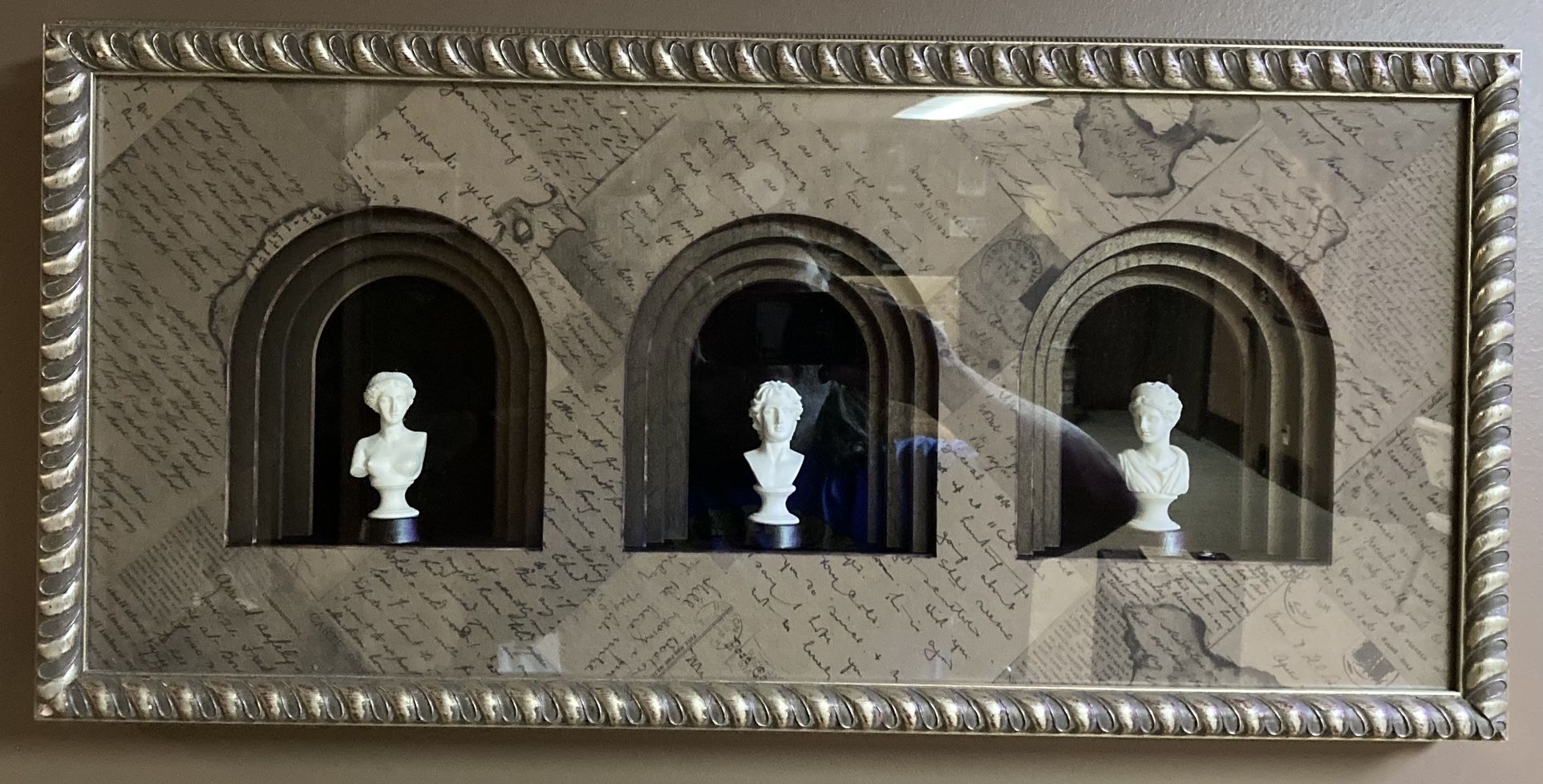 Stunning professionally framed and matted shadowbox of Roman busts