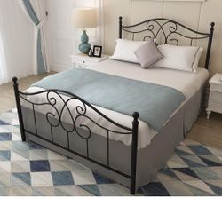 YALAXON Vintage Sturdy Full Size Metal Bed Frame With Headboard And Footboard Basic Bed Frame No Box Spring Needed (Full,Black)