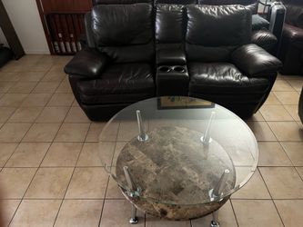 Leather couch love seat recliner sofa with round table
