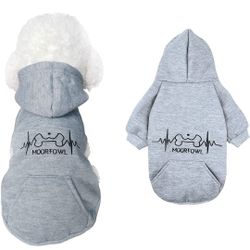 Bone Heartbeat Dog Hooded Sweatshirt for Small Medium Dogs Pullover Basic Hoodies with Pocket Pet Sweater Clothes Cat Puppy Sports Apparel (Grey, S:Ch
