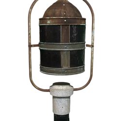 Antique Copper Nautical Maritime Style Exterior Light Fixture Amber Glass 1950s