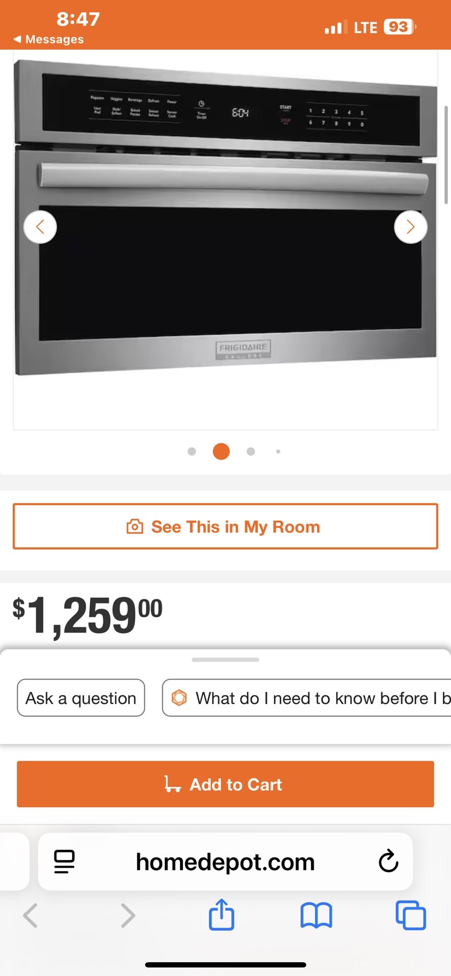 Messages Frigidaire Gallery 30 in. Width 1.6 cu. ft. Stainless Steel with Drop-Down Door 1650-Watt Built-In Microwave Oven