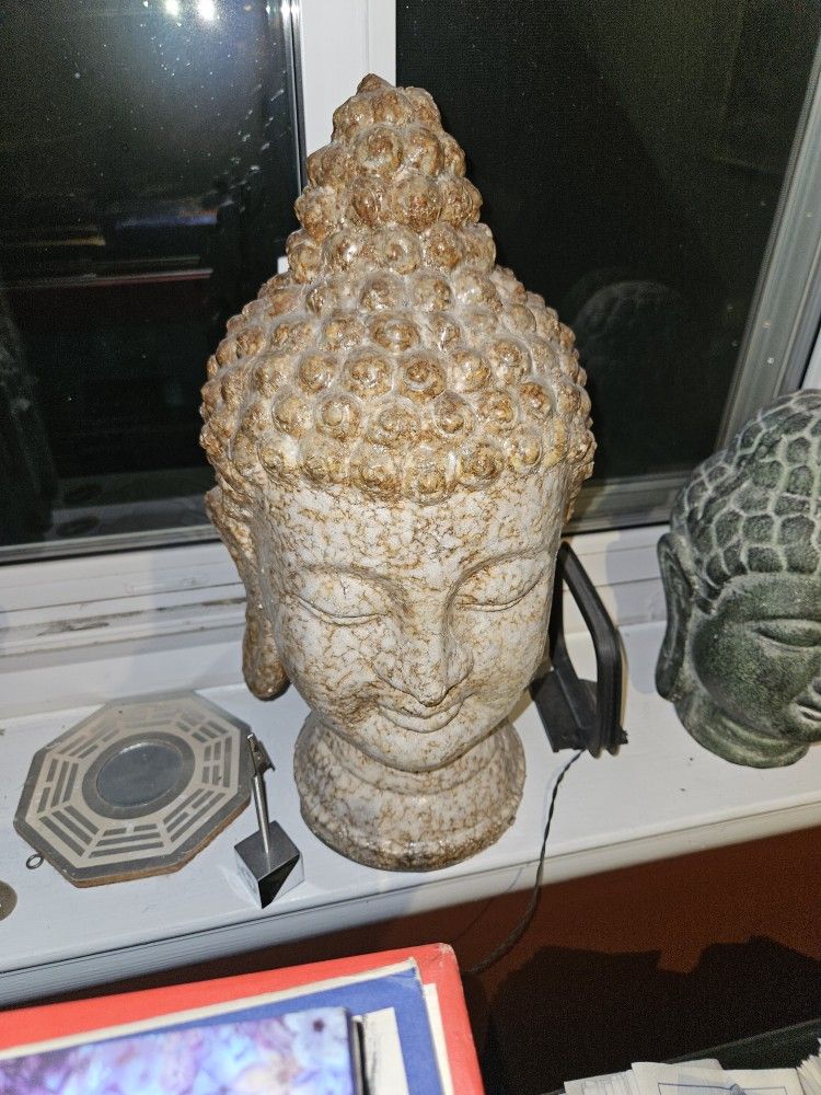 3 Large , Heavy Ceramic Buddha Heads