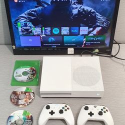 Xbox One S 500GB Console  White + 2 OEM Wireless Controller and Games - TESTED 