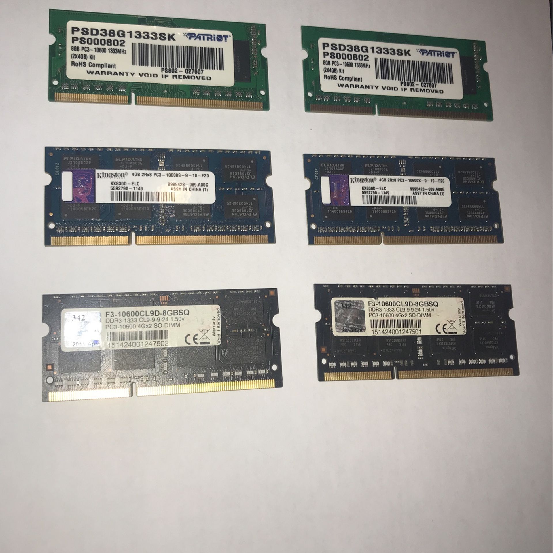 8Gb (2X4Gb) 1333 MHz PC3-10600 DDR3 Notebook Computer RAM Stick Sets