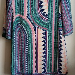 Pink Owl Multicolor Print Crochet Back Detailed Apparel Dress With Bell Sleeves 