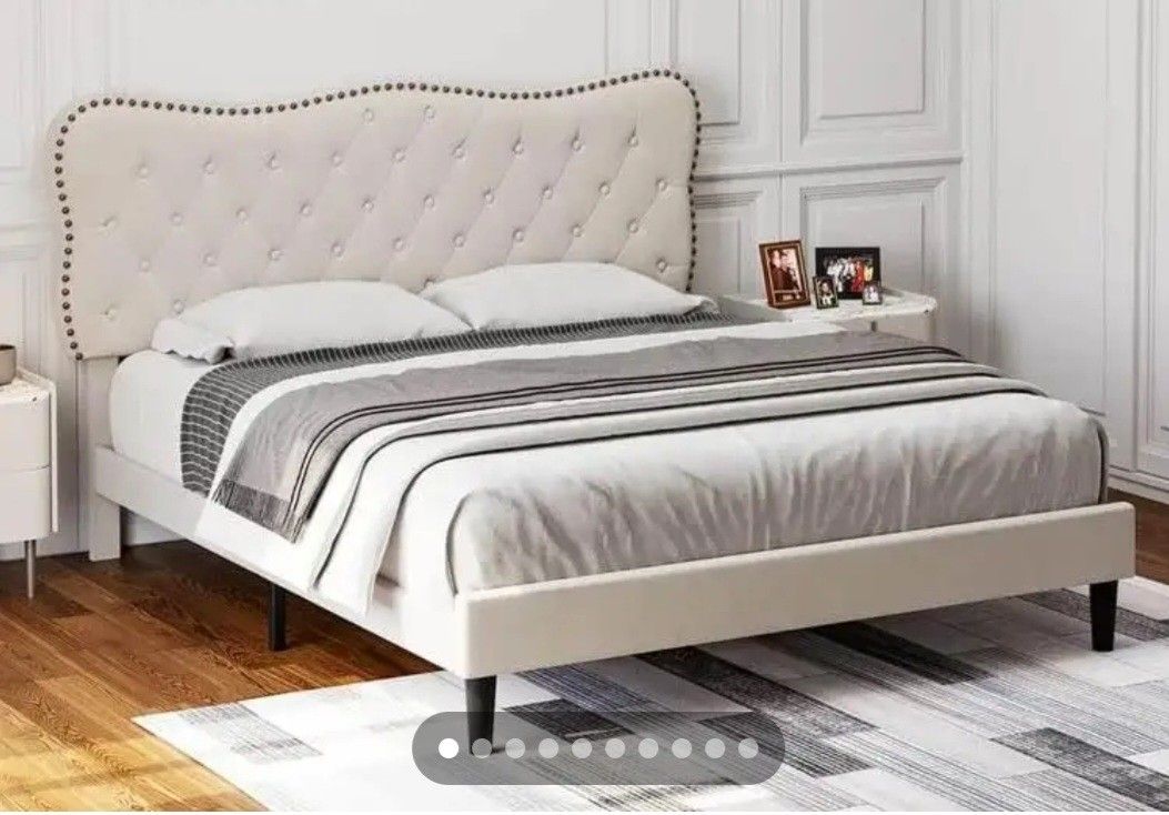 Homfa Full Size Bed Frame, Linen Upholstered Platform Bed with Button Tufted Adjustable Headboard for Bedroom, Beige
(4.5)