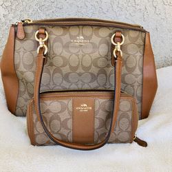  Coach Leather Brown Sotchel Handbag With Wallet