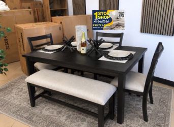 Stylish! 6-Pc Dining Table Set Charcoal Finish