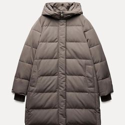 Zara Puffer Down Long Winter Coat Size L