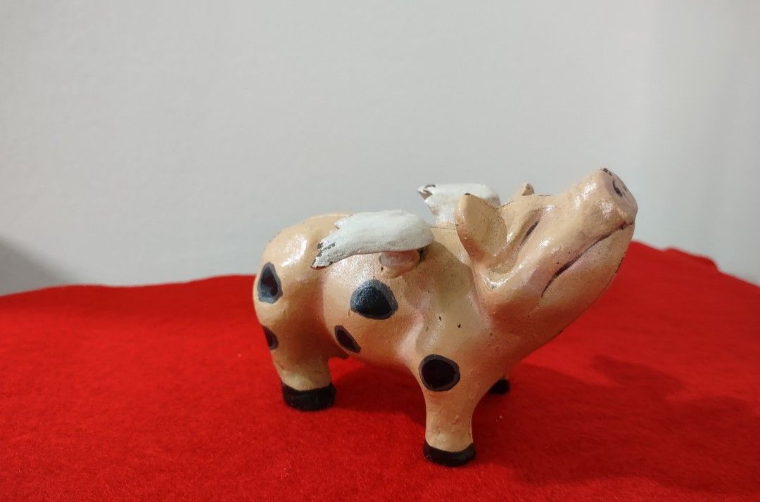 Vintage Cast Iron Flying Spotted Pig Paperweight/Doorstop-Angel Wings- Heavy