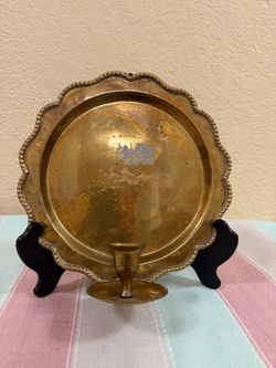Vintage Solid Brass Scalloped Wall Plate / Candle Sconce with Original Label - Made in India
