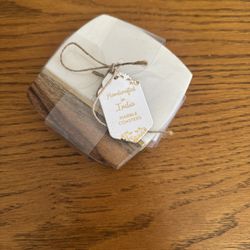 Genuine Marble Wood Coaster 4 Pack New 