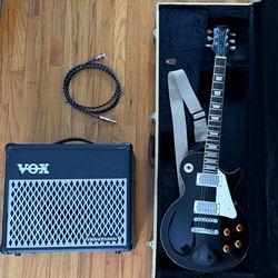 Epiphone Les Paul Standard and Vox VT 15 Valvetronix tube modeling amp, tweed hard shell case