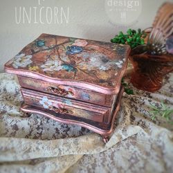 Metallic And Floral Refinished Jewelry Box 