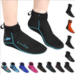 OMGear Water Socks Neoprene Socks Beach Booties Shoes 3mm Glued Blind Stitched Anti-Slip Wetsuit Boots Fin Swim Socks (3mm Low Cut/Aqua, M(Men 8-9,Wom