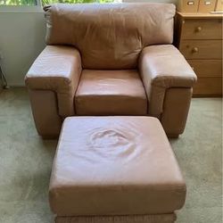 Real Leather Sofa + Ottoman + Removable Cushions + Made in USA