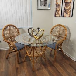 Mid-Century Modern Rattan Dining Room Set-3 Piece 