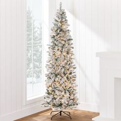 ☀️ #1516 Best Choice Products 6ft Pre-Lit Artificial Snow Flocked Pencil Christmas Tree Holiday Decoration w/ 250 Lights