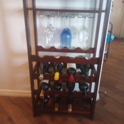 Sturdy Wooden Wine Rack With Stemware Holders 
