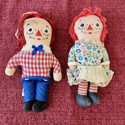 Vintage 1970s Raggedy Ann & Andy Dolls 6” Knickerbocker Pair Set Of 2 Fair Condition