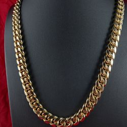 14k Gold Plated 316L Stainless steel 12mm 24" Cuban Style Chain