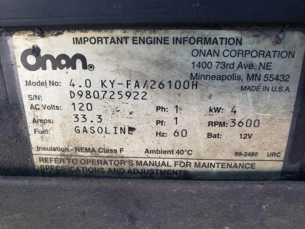 Onan 4000 Generator From 1998 Ford Funmover