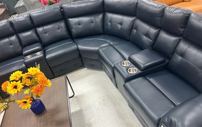 Blue leather sectional