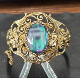 Vintage Signed Whiting & Davis Dichroic Glass Clamper Bracelet - Authentic