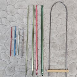 VTG ALUMINUM CROCHET HOOKS & FORK - LOT of 9