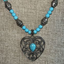 Turquoise Heart Necklace Set