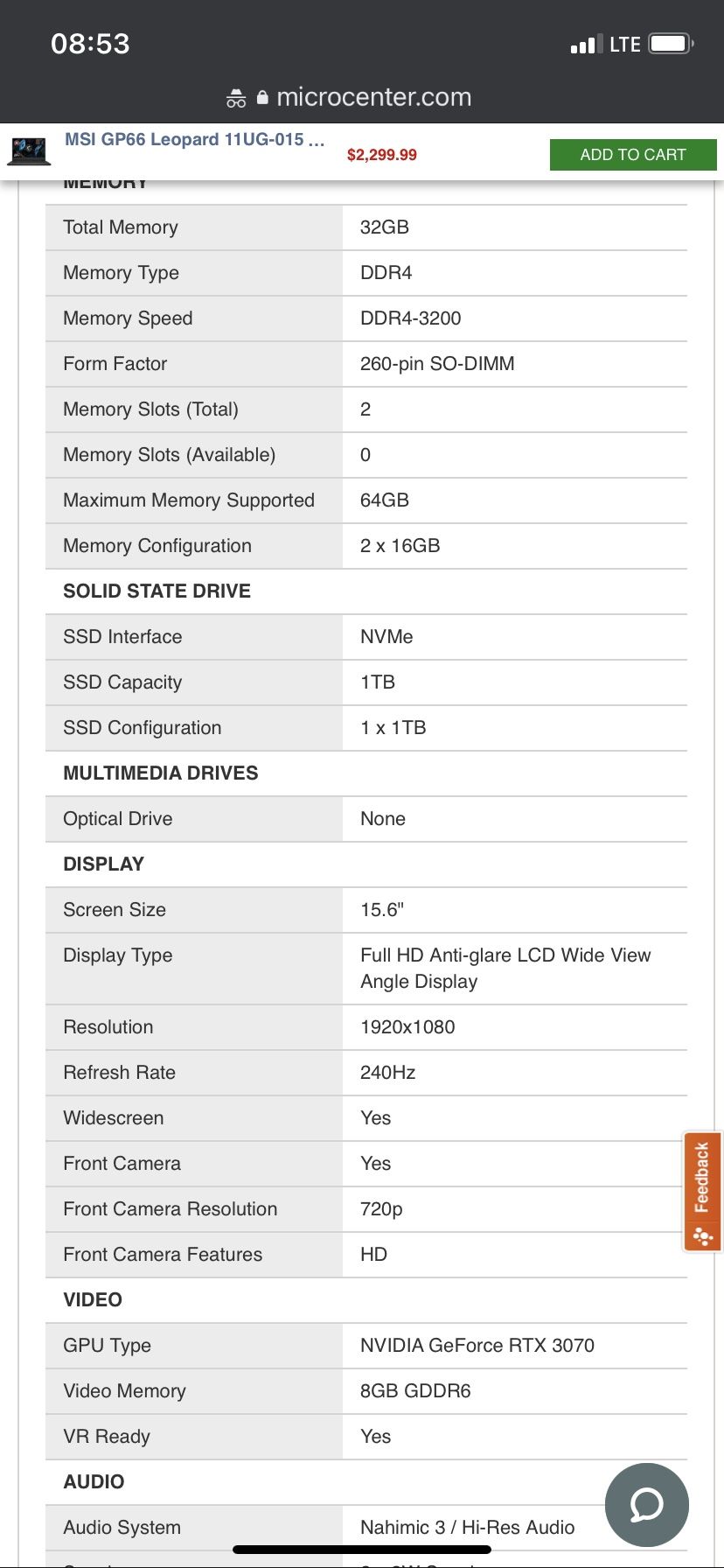 MSI gp66 Leopard RTX 3070