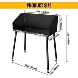 Carbon Steel Camp Cooking Table,30x16 Inch Dutch Oven Table,with Three-Sided Windscreen and Four Leg