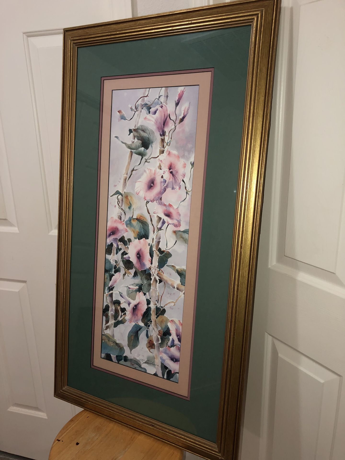 Vintage/Antique Japanese Morning Glory Painting - 21” X 40” Framed and Double Matted
