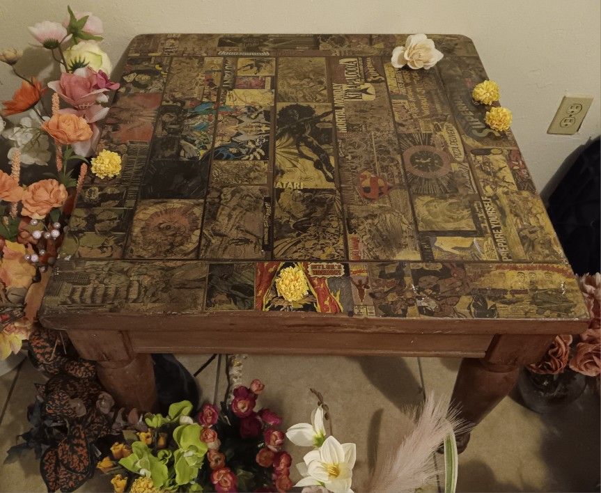 Handmade Collage Of Comics Coffee Table