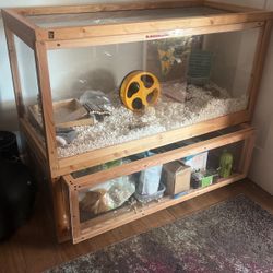 Haster Cage, Double Decker With Hole That Does Down To Lower Level. Or Storage Drawer. Acrylic And Wood Included All Accessories