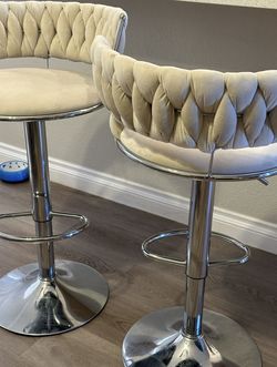 2 Bar Stools - Kitchen Stools - Ivory And Stainless Steel