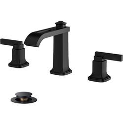 FORIOUS 3 Hole Bathroom Vanity Sink Faucet,Matte Black Waterfall Widespread Bathroom Faucets 2-Handle with Metal Pop-Up Drain, Modern Design  Brand FO