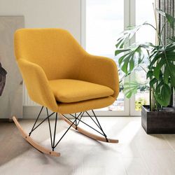 Homy Casa DOTTIE YELLOW Velvet Upholstered Rocking Chair with Metal Frame and Beech Wood Feet