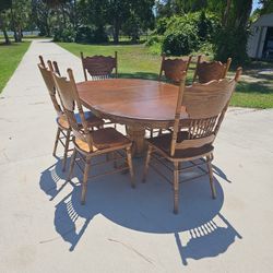Solid OAK Table With Leaf Six Chairs