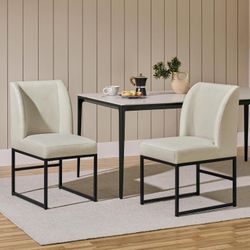 Dining Chairs Set of 2 Modern Upholstered Armless Chairs Beige