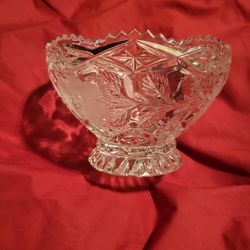Cut Crystal Footed Dish Bowl Frosted Roses