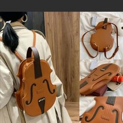 New Women Violin Shape Backpack Casual Crossbody Shoulder Bag Brown Color Bags
