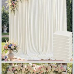 40ft x 10ft Wrinkle Free Ivory Backdrop Curtain for Parties, 8 Panels 5x10ft Silky Polyester Ivory Wedding Backdrop Drapes Photo Back Drop Cloth for B