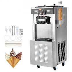 Commercial Ice Cream Machine, 34-44 L/H Yield, 3300W 3-Flavor Freestanding Soft Serve Ice Cream Maker, 2 x 9L Stainless Steel Hopper, LED Panel Allows