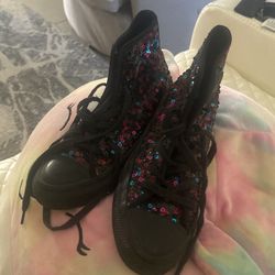 Authentic Converse Black With Sequins
