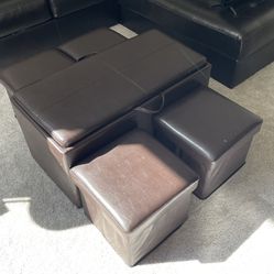 Storage Bench with 4 Collapsible Ottomans, Espresso