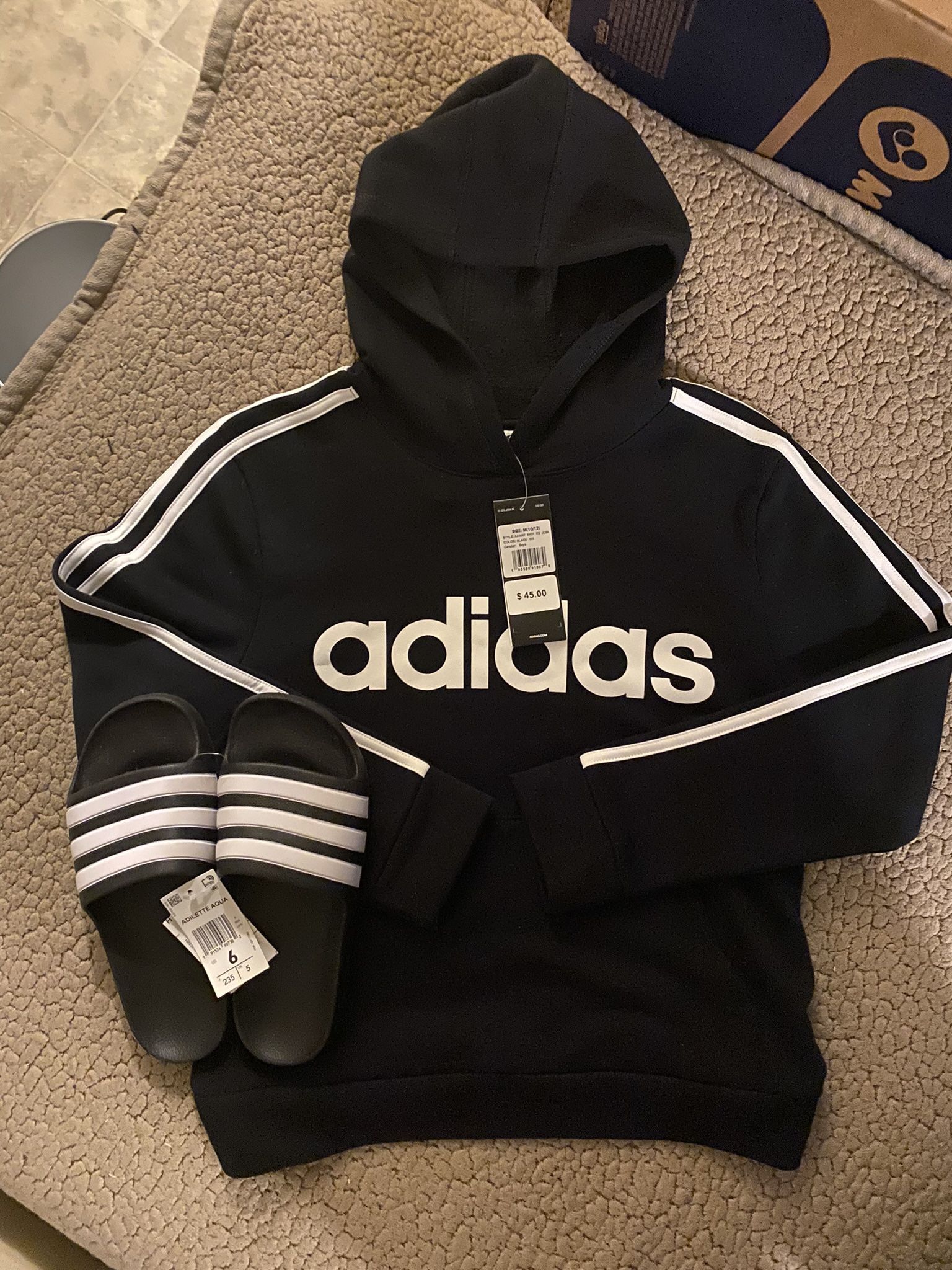 Adidas Hoodie Youth 10-12 & Slides 6y